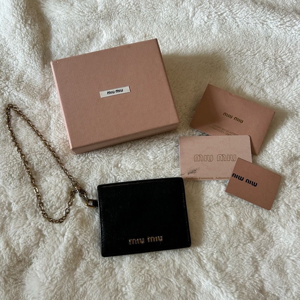 Miu Miu Leather Card Holder Wallet with Gold Chain